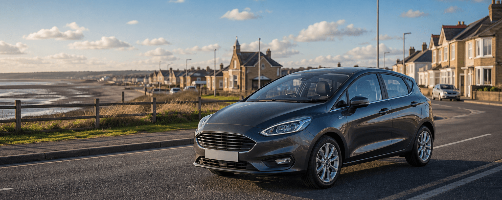 Compact hire car ready for practical travel around Fleetwood