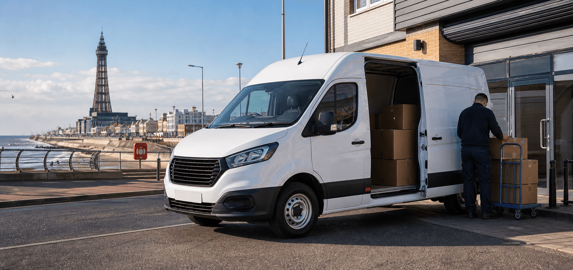Modern self-drive rental van ready for loading in Blackpool